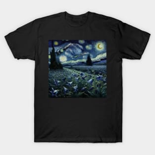 Enchanted Flower Garden Night: Gentian Starry Floral T-Shirt